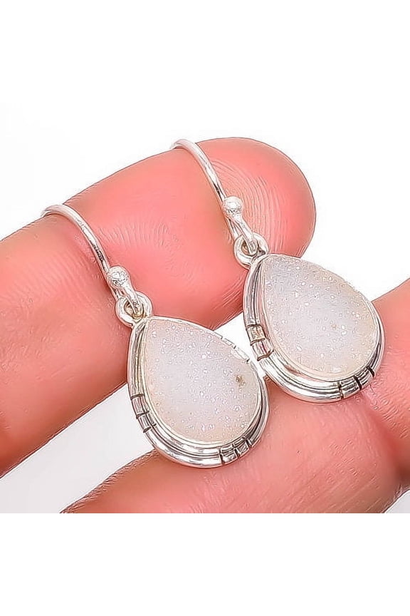 Titanium Opalite Agate Drusy Gemstone 925 Sterling Silver Earring 1.29" A317, Christmas Gift, Gemstone Silver Jewelry, Drusy Quartz Earring, New Year