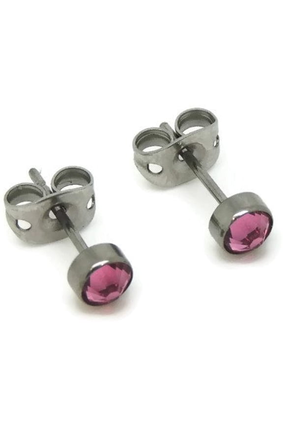 Titanium Pale Rose Swarovski Crystal Earrings Pair in 4 mm - Hypoallergenic For Sensitive Ears