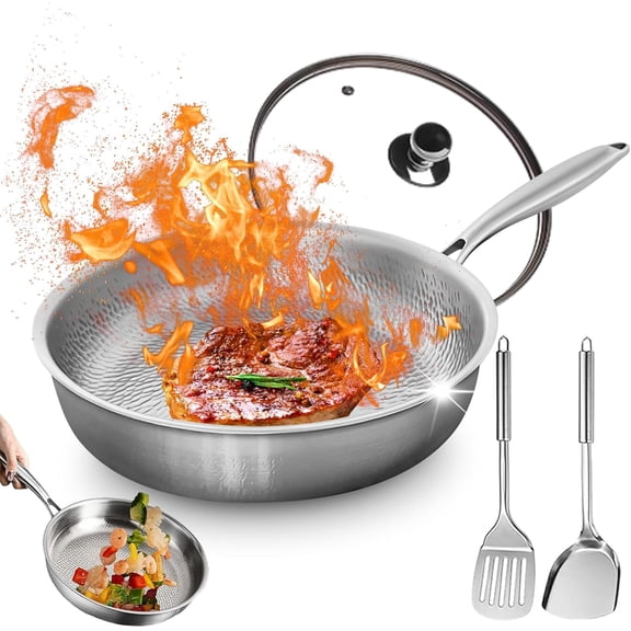 Titanium Pan 12 Inch Non Stick Pure Titanium No Coating Dishwasher Safe 750°F
