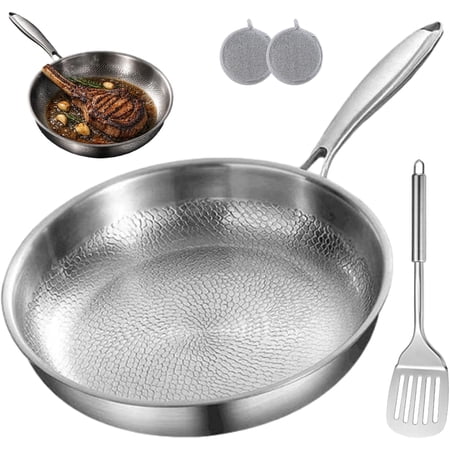 Titanium Pan - 2026 Upgraded Pure Titanium Frying Pan with Lid 12" Non Stick, Hammered Chef-Grade Design, Dishwasher-Safe, Healthy Cookware (26cm/10.23in, Lidless)