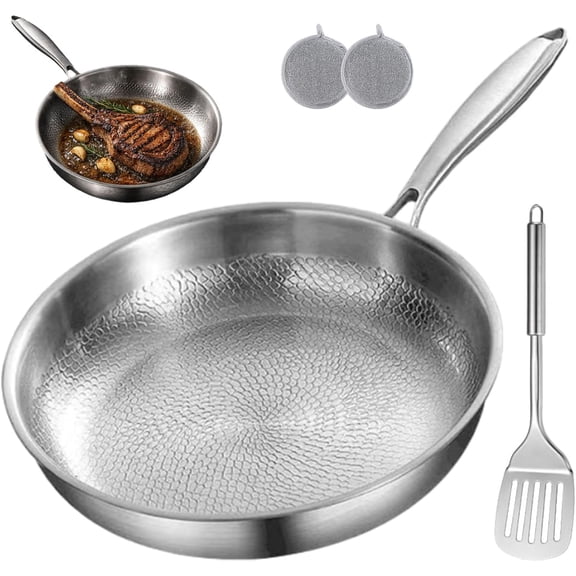 Titanium Pan - 2026 Upgraded Pure Titanium Frying Pan with Lid 12" Non Stick, Hammered Chef-Grade Design, Dishwasher-Safe, Healthy Cookware (26cm/10.23in, Lidless)