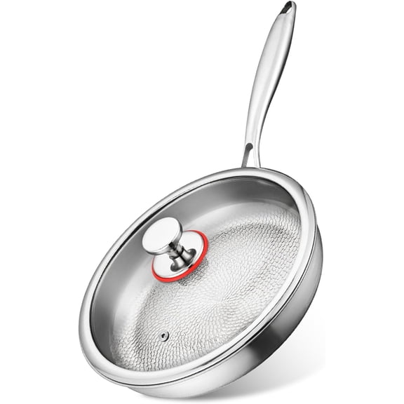 Titanium Pan, Uncoated Nonstick Titanium Frying Pan for Cooking, High Temperature Scratch Resistant Professional Kitchenware for Any Stovetop (With Lid,10.23in)