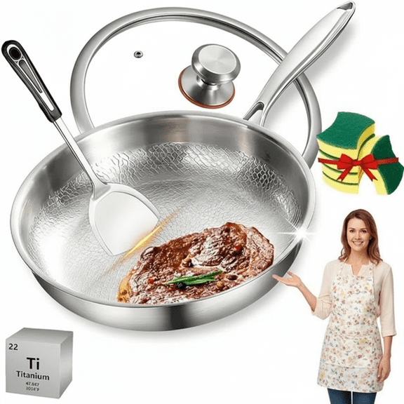 Titanium Pans for Cooking – Nonstick Frying Pans with Lid, Hammered Finish Cookware for Even Heat Distribution, Scratch-Resistant & Toxic-Free Cooking, Ultra-Durable, All Stove Compatible