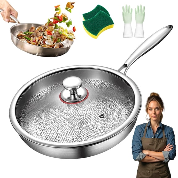 Titanium Pans for Cooking, Titanium Hammered Pan Pro with Lid, Oven & Dishwasher Safe, Induction Compatible Cooktop, Up to 750°F (26cm)