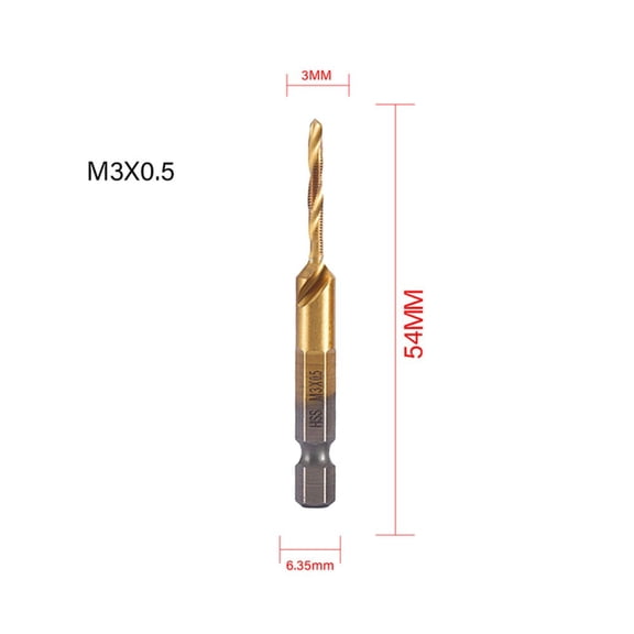 Titanium Plated Hex Shank Hss Screw Thread Metric Tap Drill Compound Tap M3