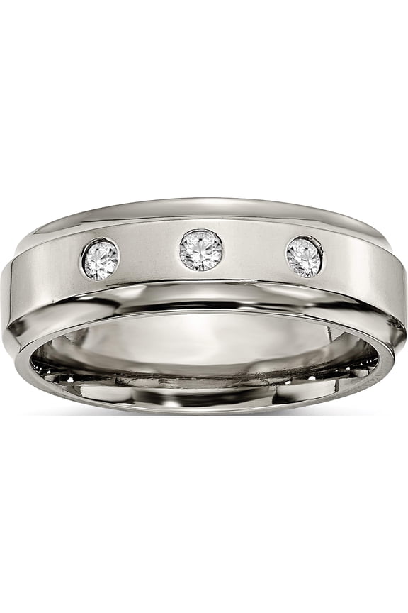 Titanium Polished 1/5Ct. Tw. Diamond Ridged Edge 7mm Band (Size 12) Made In China tb433a-12