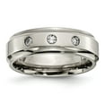 thumbnail image 1 of Titanium Polished 1/5ct. tw. Diamond Ridged Edge Band Size: 10; for Adults and Teens; for Women and Men, 1 of 7