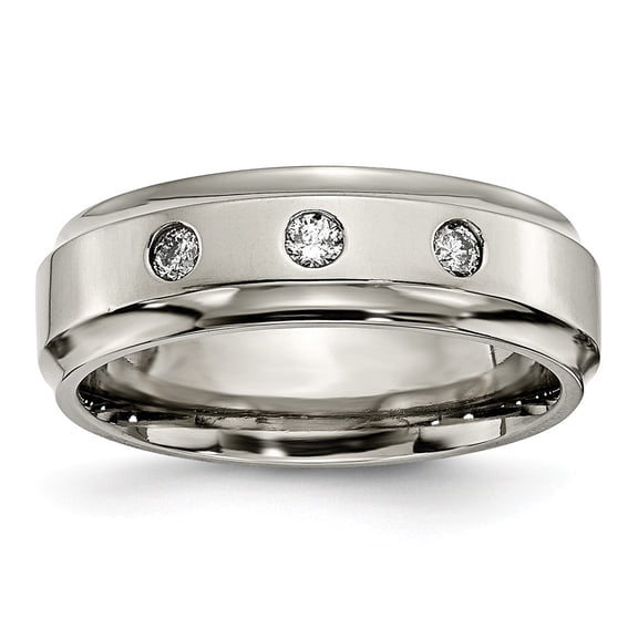Titanium Polished 1/5ct. tw. Diamond Ridged Edge Band Size: 12; for Adults and Teens; for Women and Men