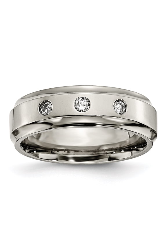 Titanium Polished 1/5ct. tw. Diamond Ridged Edge Band