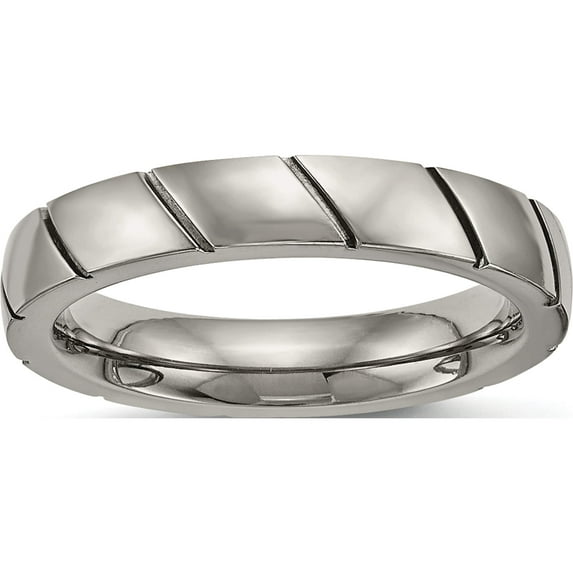 Titanium Polished 4mm Grooved Band (Size 9) Made In China tb482-9