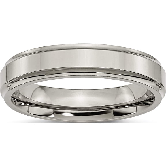 Titanium Polished 5mm Ridged Edge Band (Size 9.5) Made In China tb5-9.5