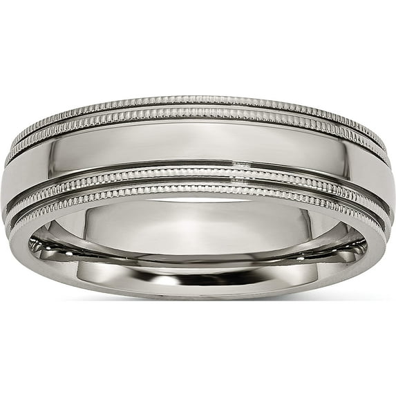 Titanium Polished 6mm Grooved And Beaded Edge Band (Size 7) Made In China tb134-7