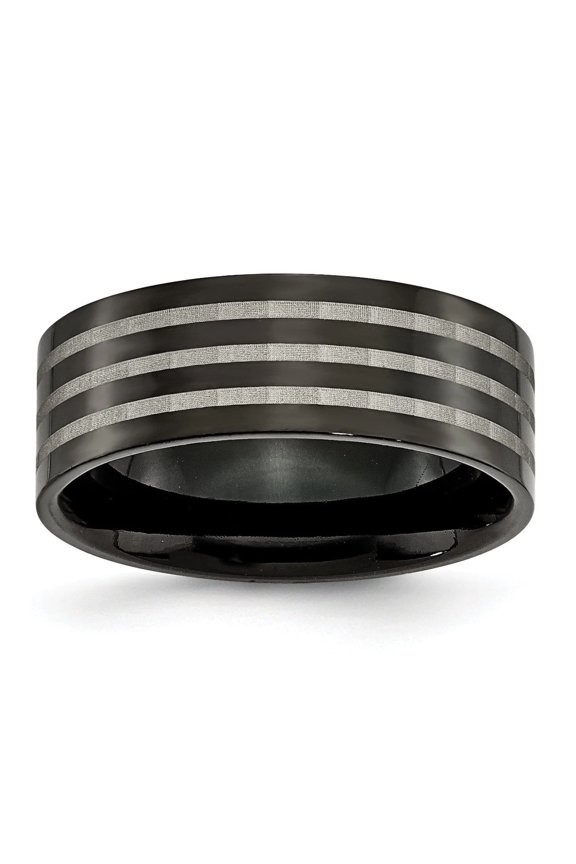 Titanium Polished 8mm Black IP-plated w/Satin Stripes Band