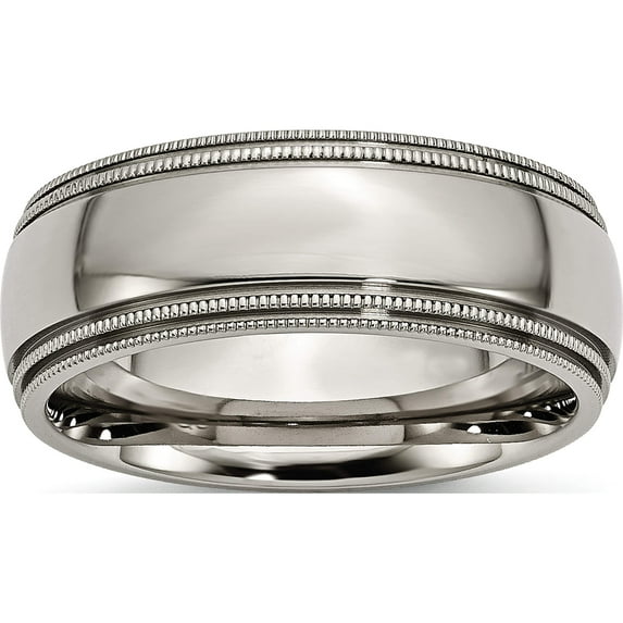 Titanium Polished 8mm Grooved And Beaded Edge Band (Size 13) Made In China tb135-13