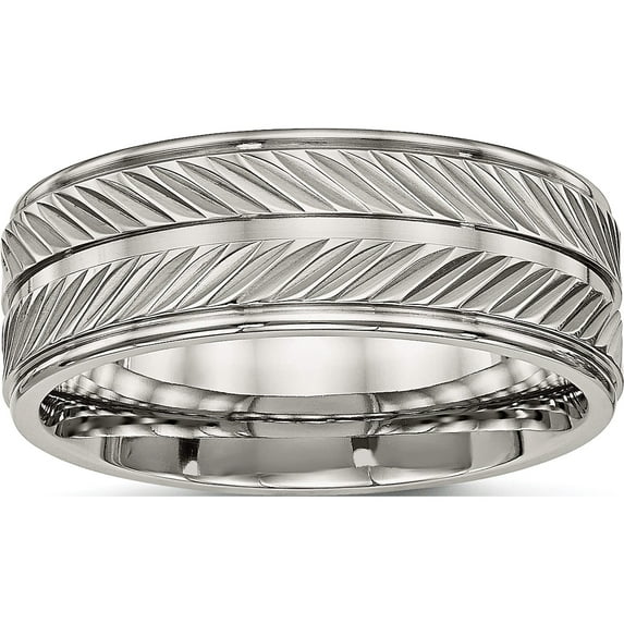 Titanium Polished 8mm Grooved Band (Size 8) Made In China tb449-8