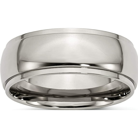 Titanium Polished 8mm Ridged Edge Band (Size 10.5) Made In China tb24-10.5