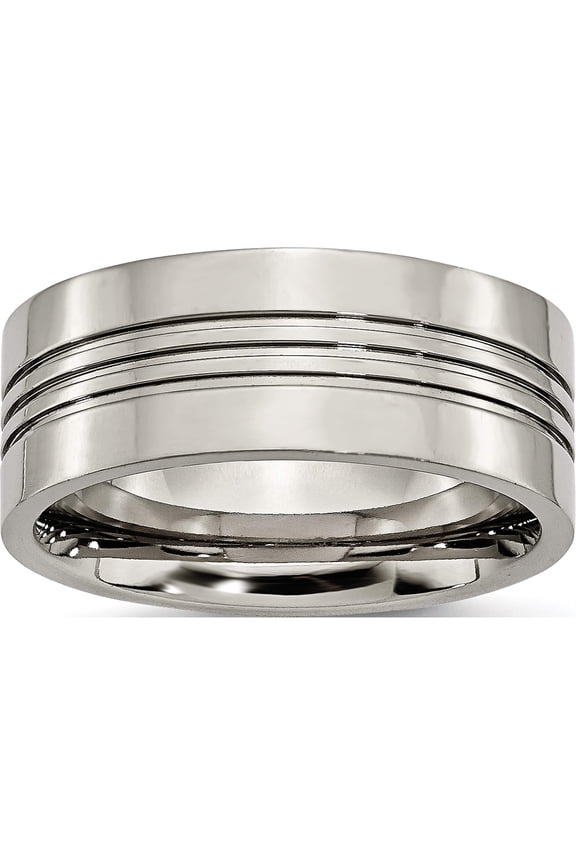 Titanium Polished 9mm Grooved Band (Size 9) Made In China tb120-9