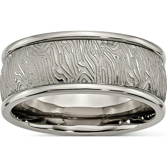 Titanium Polished 9mm Textured Rounded Edge Ring (Size 10.5) Made In China tb428-10.5