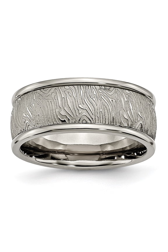 Finest Gold Titanium Polished 9 mm Textured Rounded Edge Ring - Size 11.5