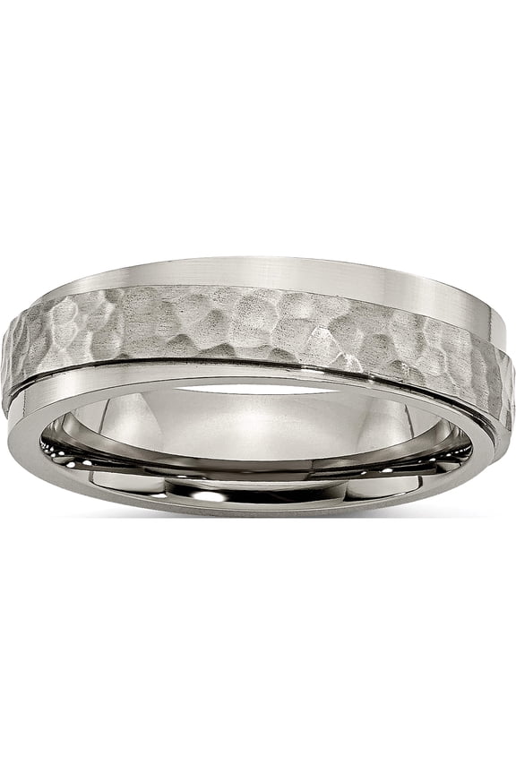 Titanium Polished And Hammered 6mm Ridged Edge Band (Size 11.5) Made In China tb238-11.5