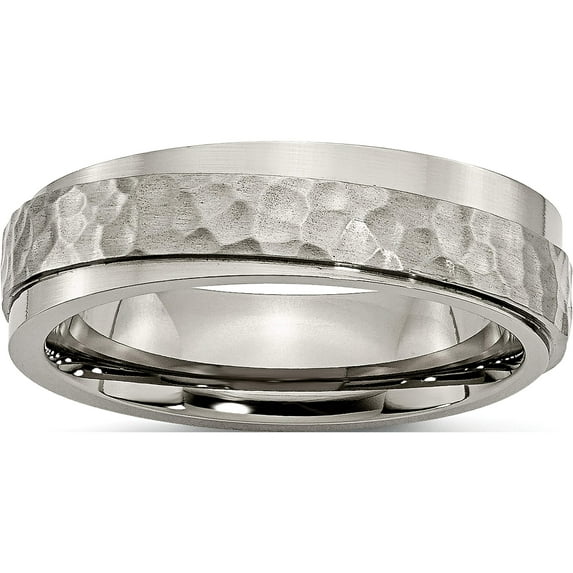 Titanium Polished And Hammered 6mm Ridged Edge Band (Size 7) Made In China tb238-7