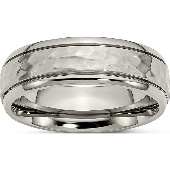 Titanium Polished And Hammered 7mm Grooved Edge Band (Size 7) Made In China tb237-7