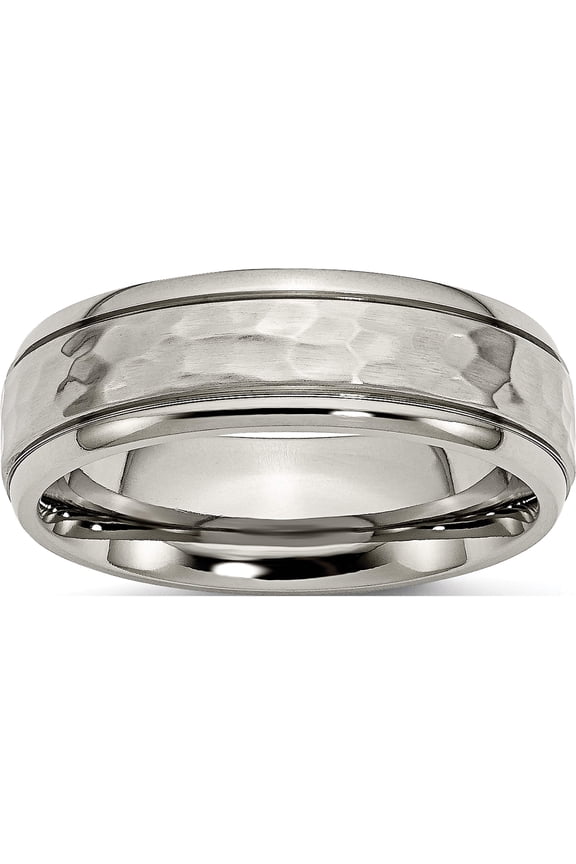 Titanium Chisel Titanium Polished and Hammered 7mm Grooved Edge Band