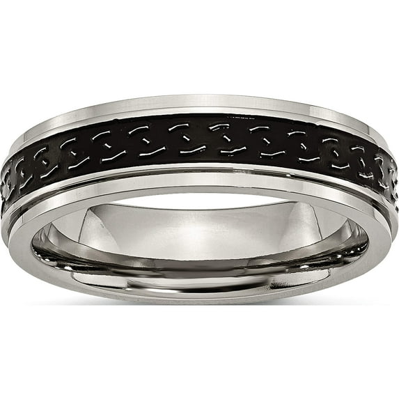 Titanium Polished Black Enamel Braid Design 6mm Ridged Edge Band (Size 12.5) Made In China tb193-12.5
