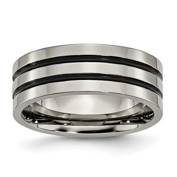 Titanium Polished Black Enamel Grooved 8mm Flat Band (Size 14.5) Made In China tb152-14.5