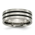 thumbnail image 1 of Titanium Polished Black Enamel Grooved 8mm Flat Band (Size 14) Made In China tb152-14, 1 of 4