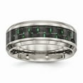 thumbnail image 1 of Titanium Polished Black/Green Carbon Fiber Inlay Ring Size: 8; for Adults and Teens; for Women and Men, 1 of 6