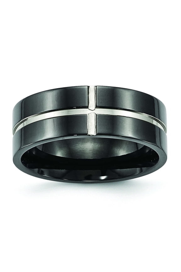 Titanium Polished Black IP Grooved Comfort Back Ring