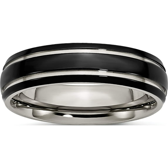Titanium Polished Black Ip-Plated 6mm Grooved Band (Size 8.5) Made In China tb317-8.5