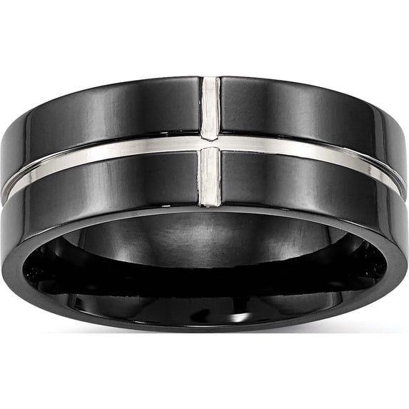 Titanium Polished Black Ip-Plated 8mm Grooved Comfort Fit Band (Size 11.5) Made In China tb475-11.5