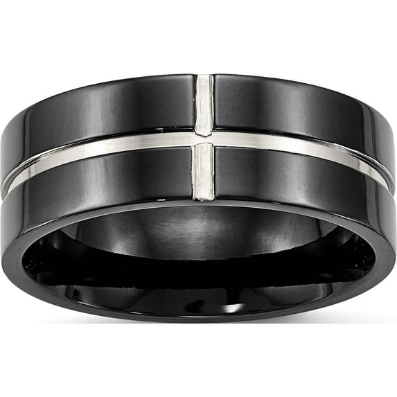 Titanium Polished Black Ip-Plated 8mm Grooved Comfort Fit Band (Size 12.5) Made In China tb475-12.5