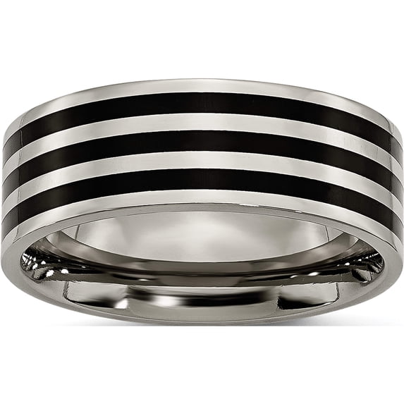 Titanium Polished Black Ip-Plated Striped 8mm Band (Size 7.5) Made In China tb305-7.5