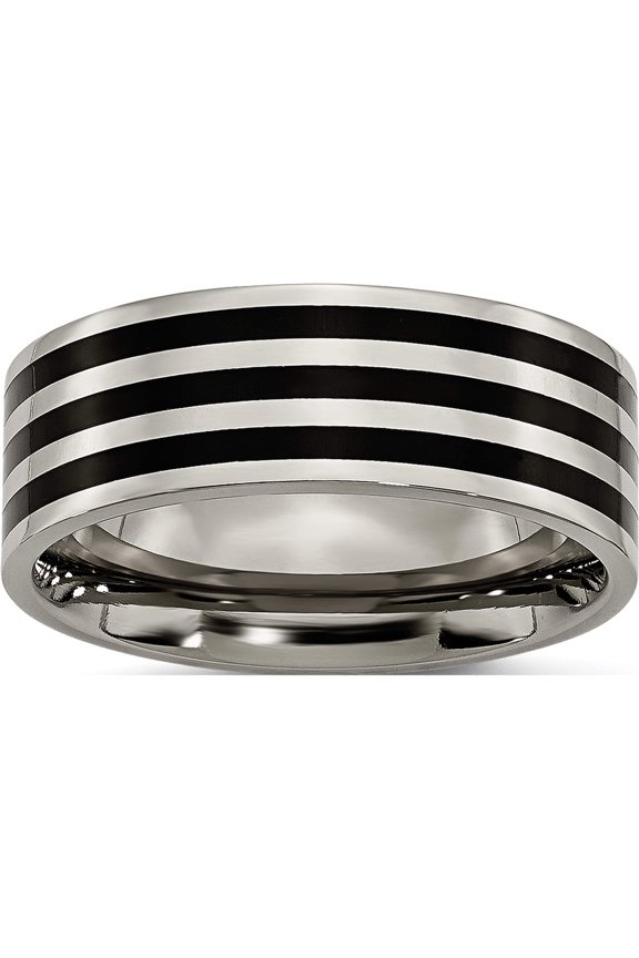 Titanium Polished Black Ip-Plated Striped 8mm Band (Size 7.5) Made In China tb305-7.5
