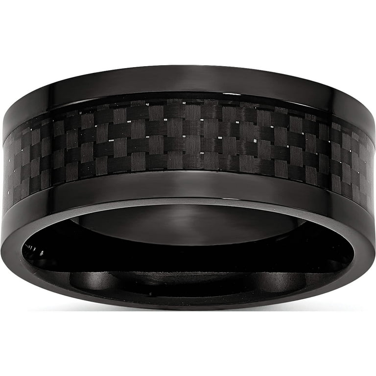 Titanium 9mm Black IP-Plated With Carbon Fiber Inlay Polished Band Titanium 9mm Black IP-Plated With Carbon Fiber Inlay Polished Band