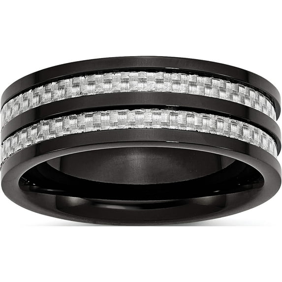 Titanium Polished Black Ip-Plated With Grey Carbon Fiber Inlay 8mm Band (Size 14) Made In China tb254-14