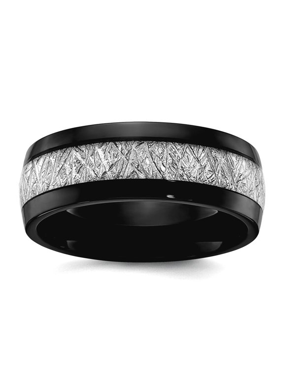 Titanium Polished Black Ip Plated With Imit. Meteorite Inlay 8mm Band Size 8 Ring for Women and Men