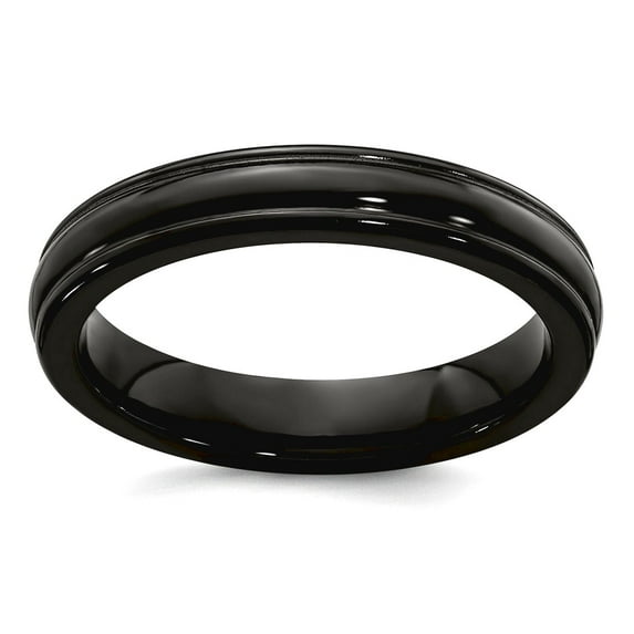 Polished Black Titanium Triple Domed Grooved Edges 4mm Band Size 10.5 Ring for Women and Men