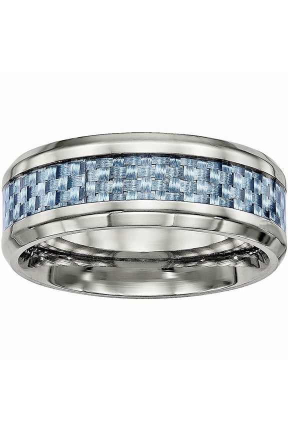 Titanium Polished Blue Carbon Fiber Inlay Ring