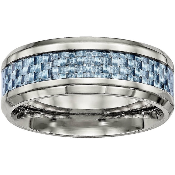 Titanium Polished Blue Carbon Fiber Inlay Ring