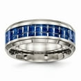 thumbnail image 1 of Titanium Polished Blue/White Carbon Fiber Inlay Ring Size: 8; for Adults and Teens; for Women and Men, 1 of 6