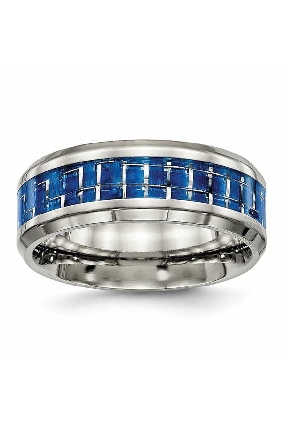 Titanium Polished Blue/White Carbon Fiber Inlay Ring