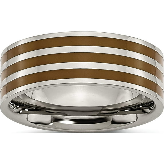 Titanium Polished Brown Enamel Striped 8mm Flat Band (Size 13) Made In China tb200-13