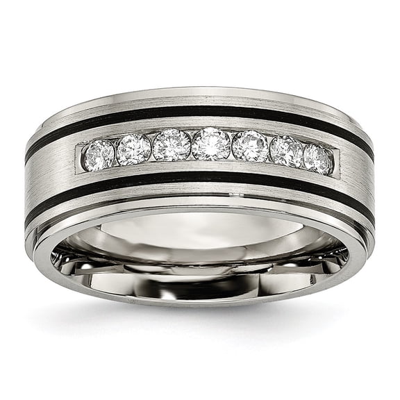 Titanium Polished/Brushed Enameled 1/2ct tw. Diamond 9mm Band Size: 13; for Adults and Teens; for Women and Men