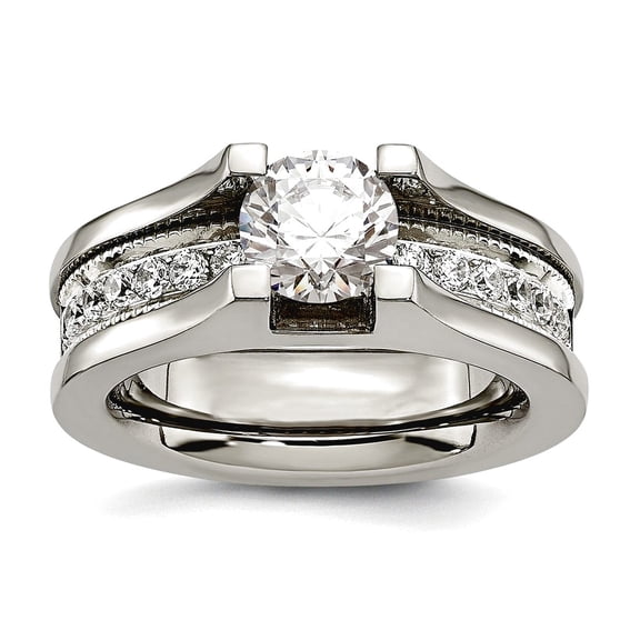 Titanium Polished Cubic Zirconia Ring Size 6 Ring for Women