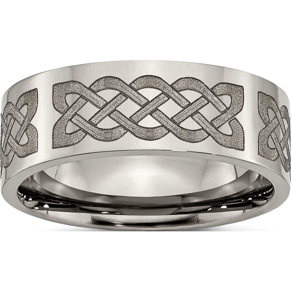 Titanium Polished Celtic Laser Design 8mm Flat Band (Size 12.5) Made In China tb3f-12.5