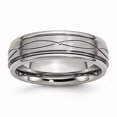 thumbnail image 1 of Titanium Polished Criss-cross Design & Brushed Center Ridged Edge Band - Size 10.5, 1 of 1